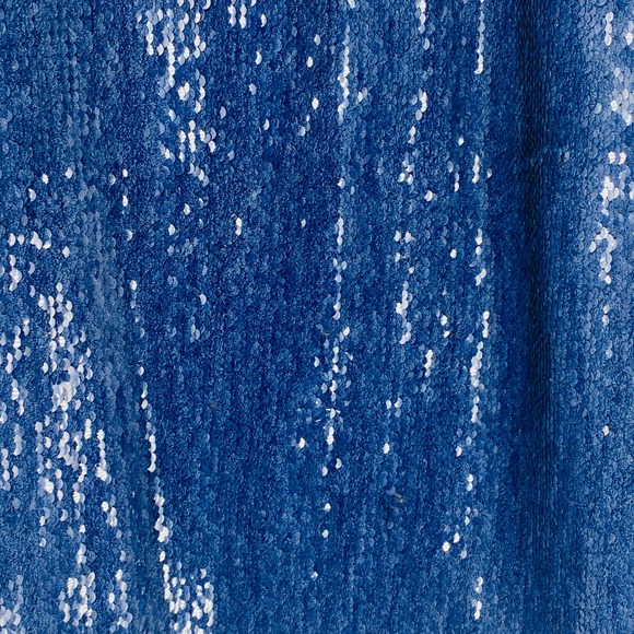 Carmen Marc Valvo Denim Blue Sequin Sleeveless Shift Dress Size 6 Small - Picture 11 of 14